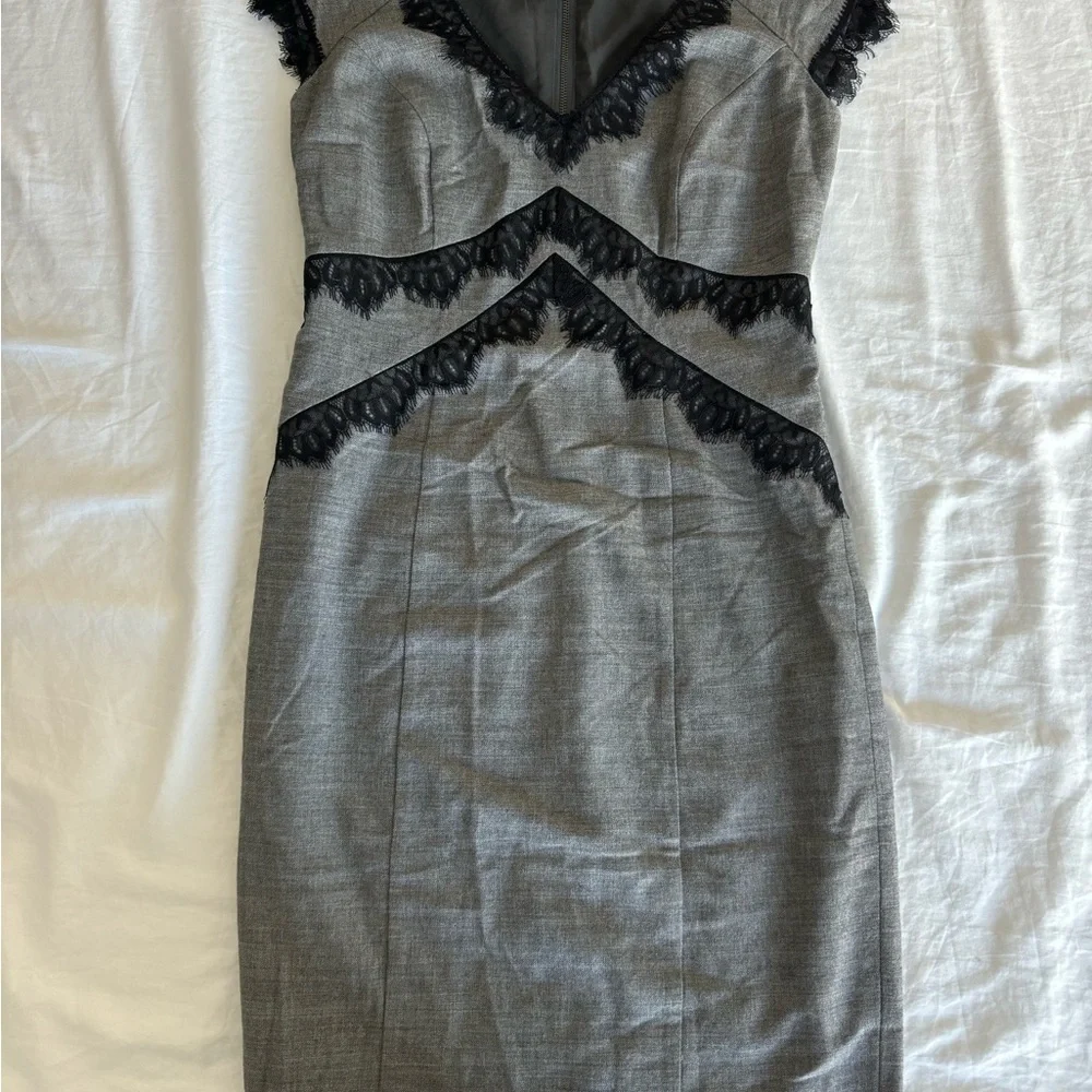 Rebecca Taylor Gray And Black Lace Dress Sz 4 - Picture 3 of 4